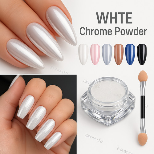 White chrome nail - chrome, powder