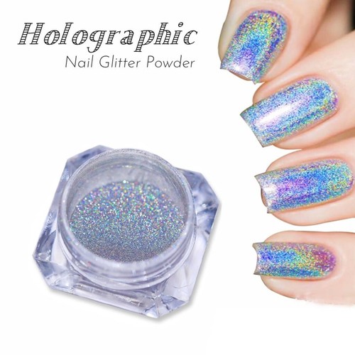Silver holographic nail - holographic, powder