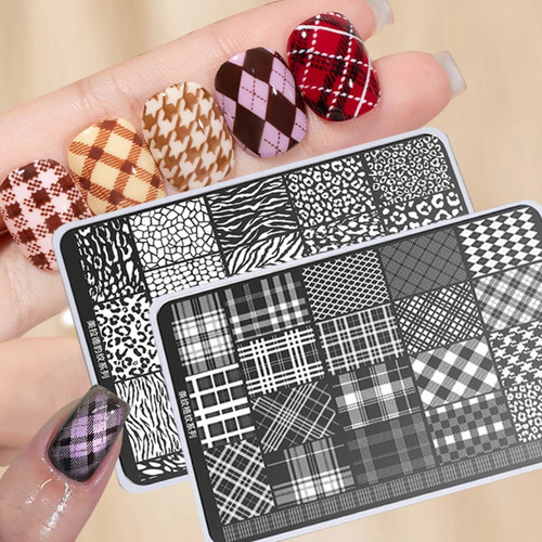 Nail stamping plates plaid - nail,